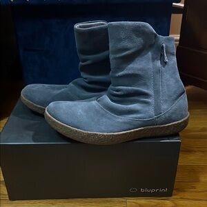 NWOT Bluish-Gray Suede Ankle Booties with zipper